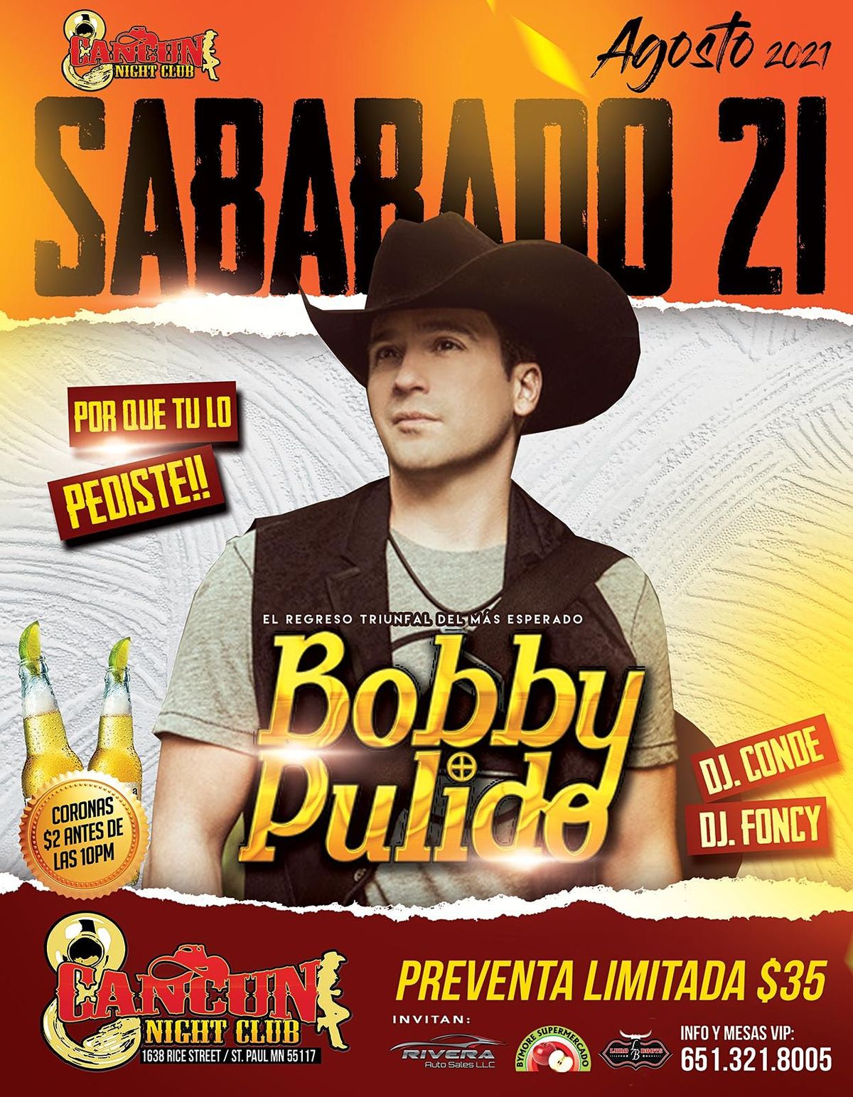 Bobby Pulido is Back! Live en Concierto! | Cancun Night Club, Saint Paul,  MN | August 21 to August 22