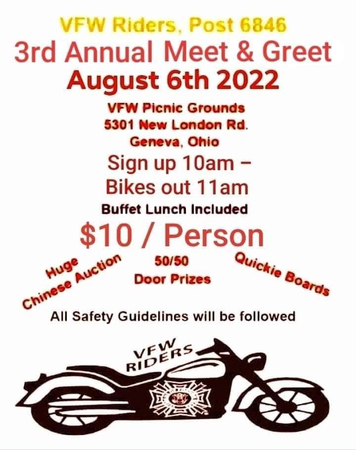 Geneva VFW Riders 3rd annual Meet & Greet VFW, Geneva, OH August 6, 2022