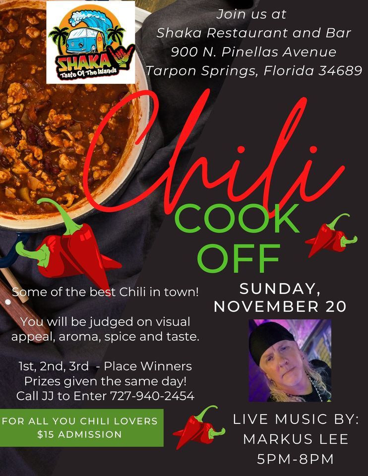 SHAKA’s First Annual Chili Cook Off 900 N Pinellas Ave, Tarpon Springs, FL 346893350, United