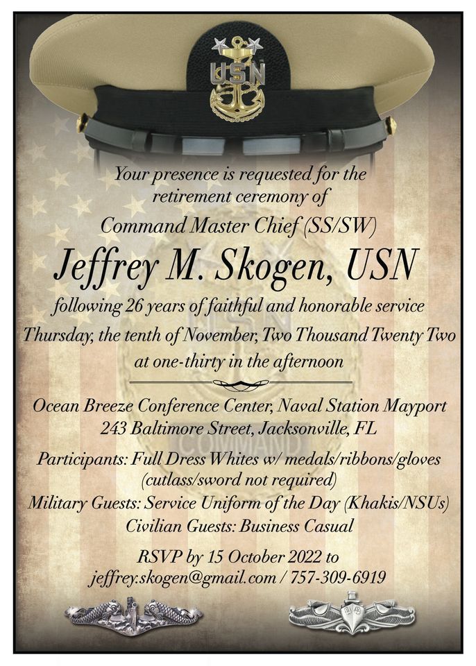 Retirement Ceremony for CMDCM(SW/SS) Jeff Skogen | Ocean Breeze ...