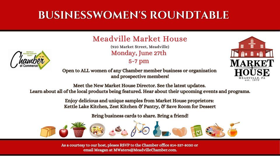 Meadville Pa Chamber Of Commerce Christmas Ad 2022 Businesswomens Roundtable @ The Meadville Market House! | Meadville Market  House | June 27, 2022