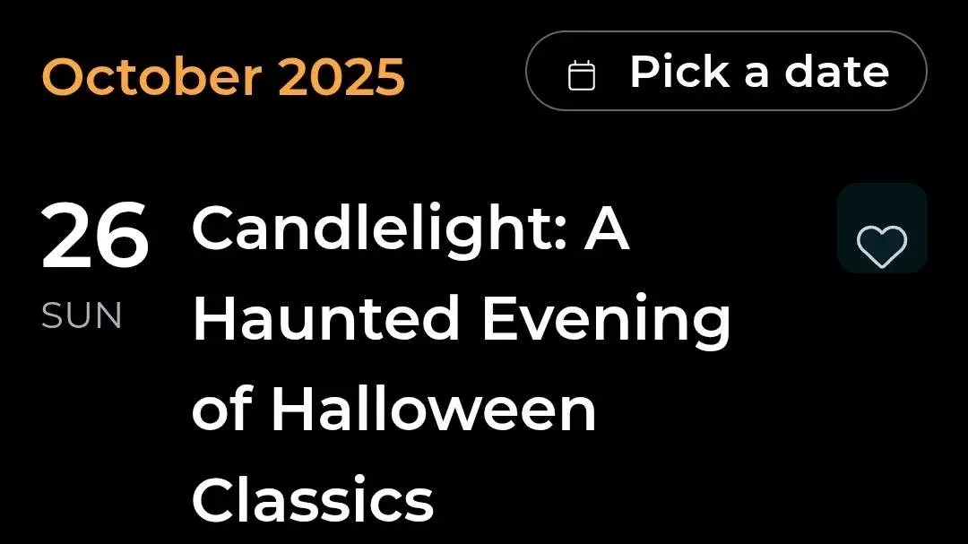 Oct 26 Spooky music by candelight w optional early dinner