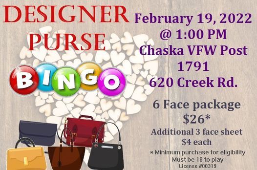 Designer Purse Bingo at Chaska VFW on 19th February, 2022
