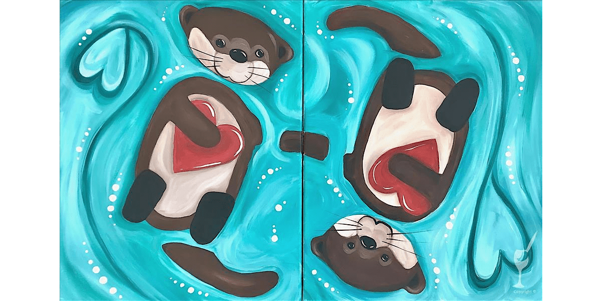 Cute Otters Floating With Hearts - Paint and Sip in San Antonio | Classpop!\u2122