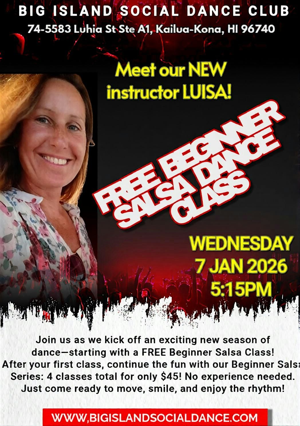 FREE Beginner Salsa Dance Class with the new instructor Luisa!