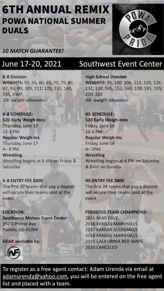 6th Annual Remix Powa National Summer Duals 950 S Prairie Ave Pueblo Co 81005 United States June 17 To June 20