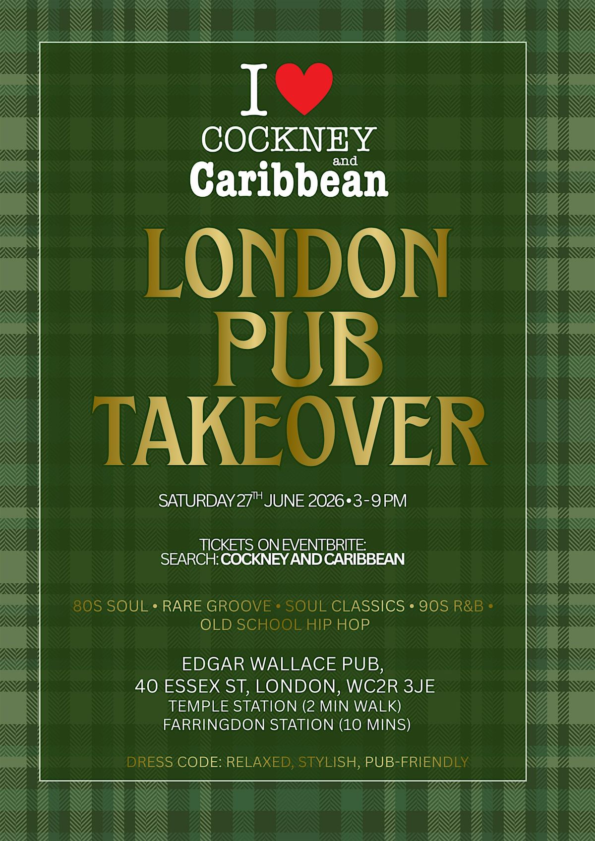Cockney & Caribbean London Pub Takeover | Soul Day Party | Sat 27th June