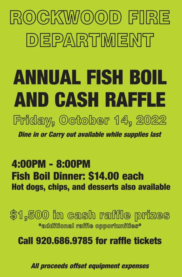 Annual Fish Boil & Cash Raffle Fundraiser Rockwood Volunteer Fire