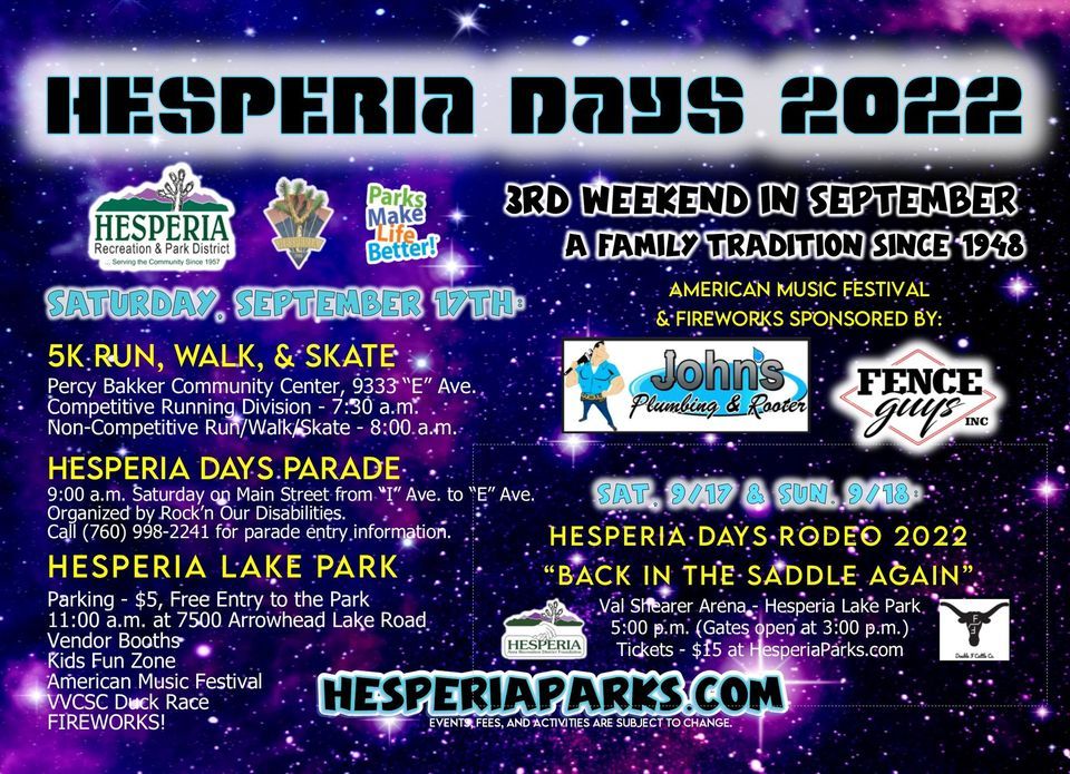 Hesperia Days 2022 Hesperia Lake Park September 17, 2022