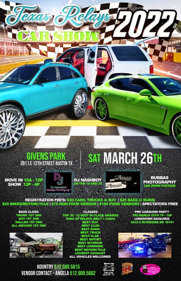 Texas Relays Car Show 2022 Givens Park, Austin, TX March 26, 2022