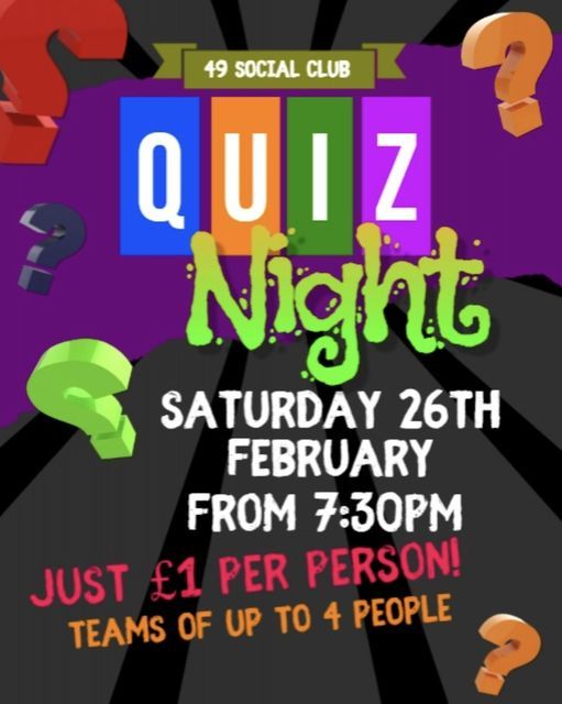 Quiz Night | 49 Social Club (WsM), Weston-super-Mare, EN | February 26 ...