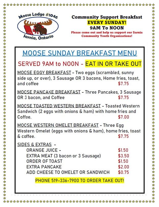 Sarnia Moose Breakfast Sarnia Moose Lodge 1046 Loyal Order of Moose