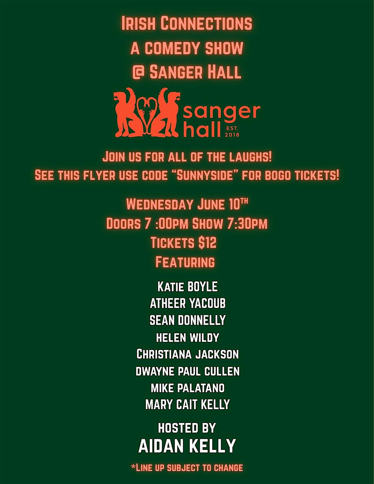 Irish Connections A Comedy Night at Sanger Hall