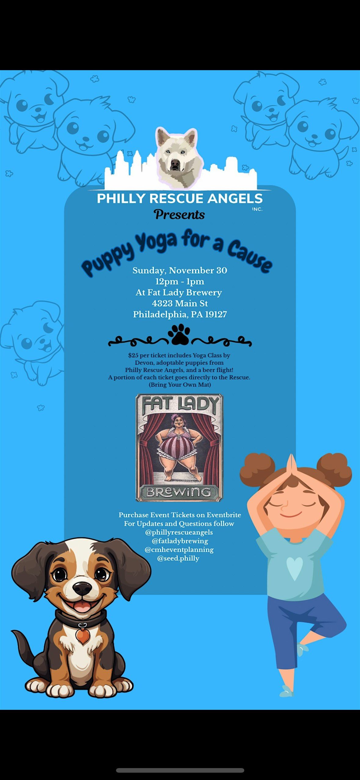 Puppy Yoga at Fat Lady Brewing in Manayunk