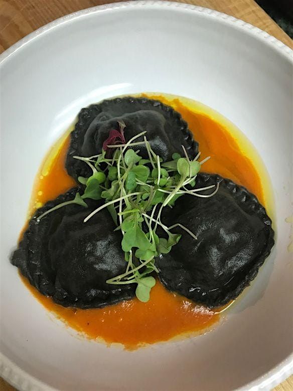 Pasta Workshop: Seafood Squid Ink Ravioli - Roasted Red Pepper Sauce