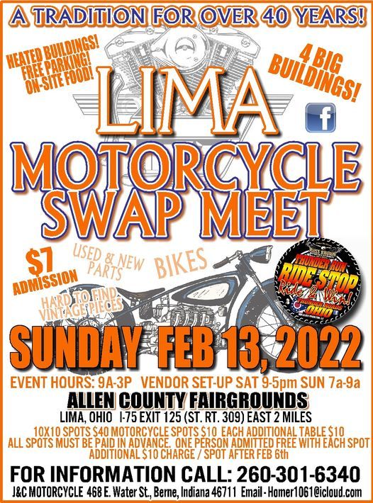 Lima Motorcycle Swap Meet Allen County Fair, Lima, OH February 13, 2025