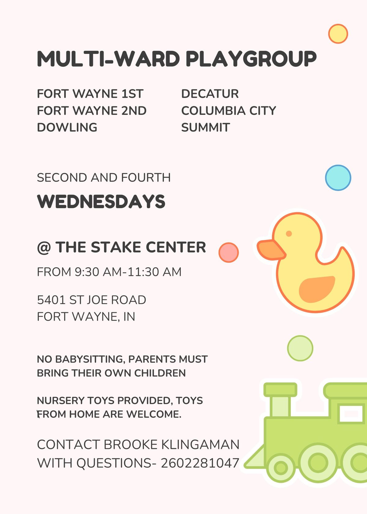 Multi-ward Playgroup for Fort Wayne