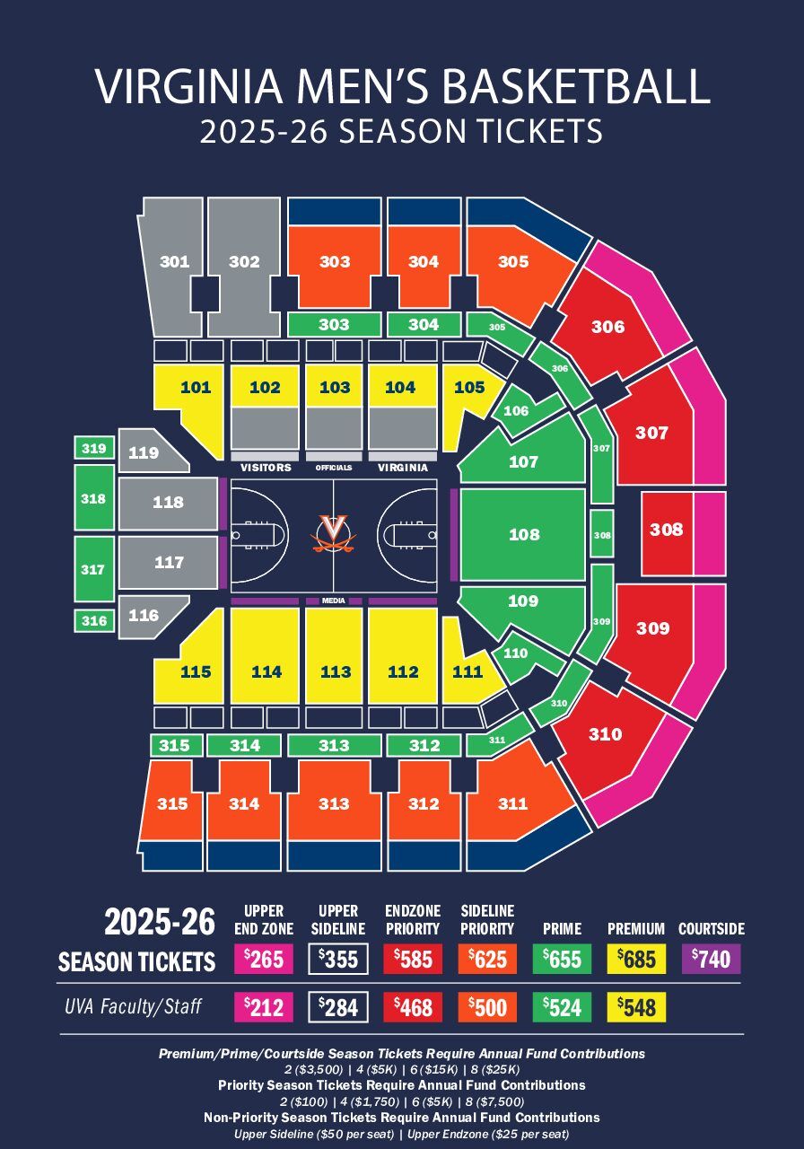 2025-2026 Virginia Cavaliers Men\u2019s Basketball Season Tickets (Includes Tickets To All Regular Season Home Games)