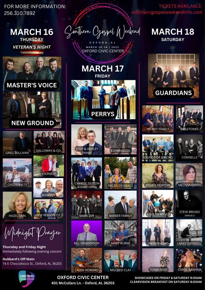 Southern Gospel Weekend 2023 Oxford Civic Center March 16, 2023