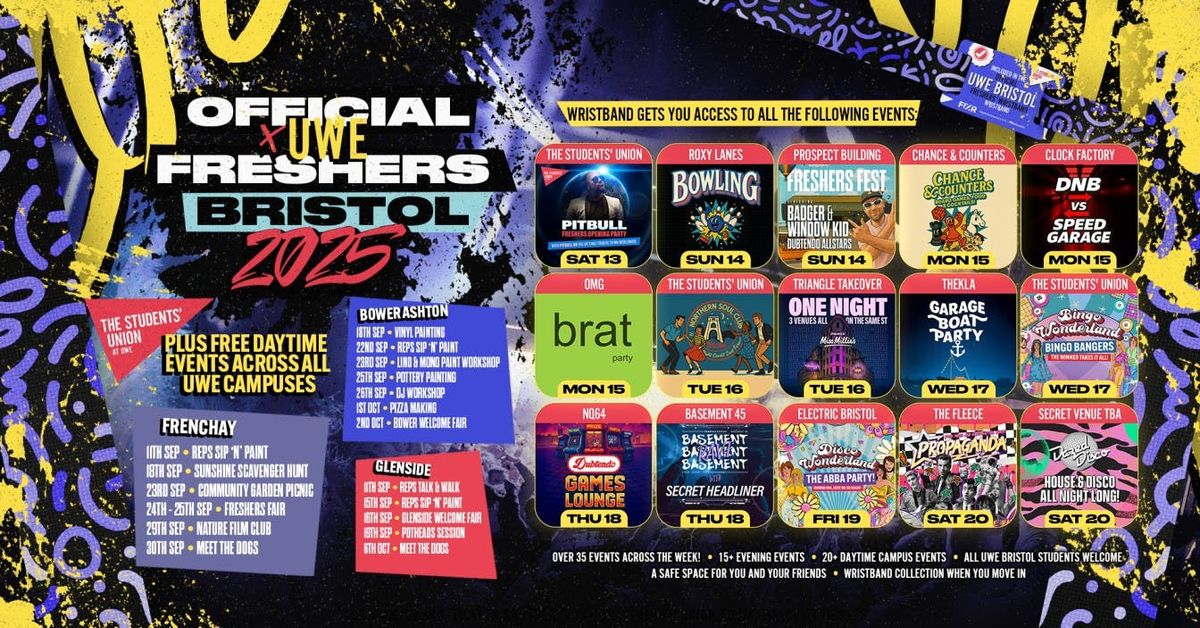 The OFFICIAL UWE Bristol Freshers' Week Wristband 2025