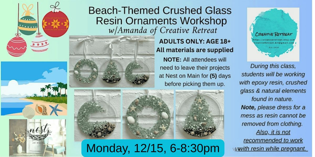 Beach-Themed Crushed Glass Resin Ornaments Workshop w\/Amanda
