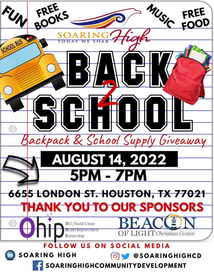Soaring High Back 2 School Backpack Giveaway 6655 London St, Houston