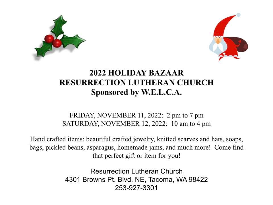 Holiday Bazaar Resurrection Lutheran Church, WA November 11