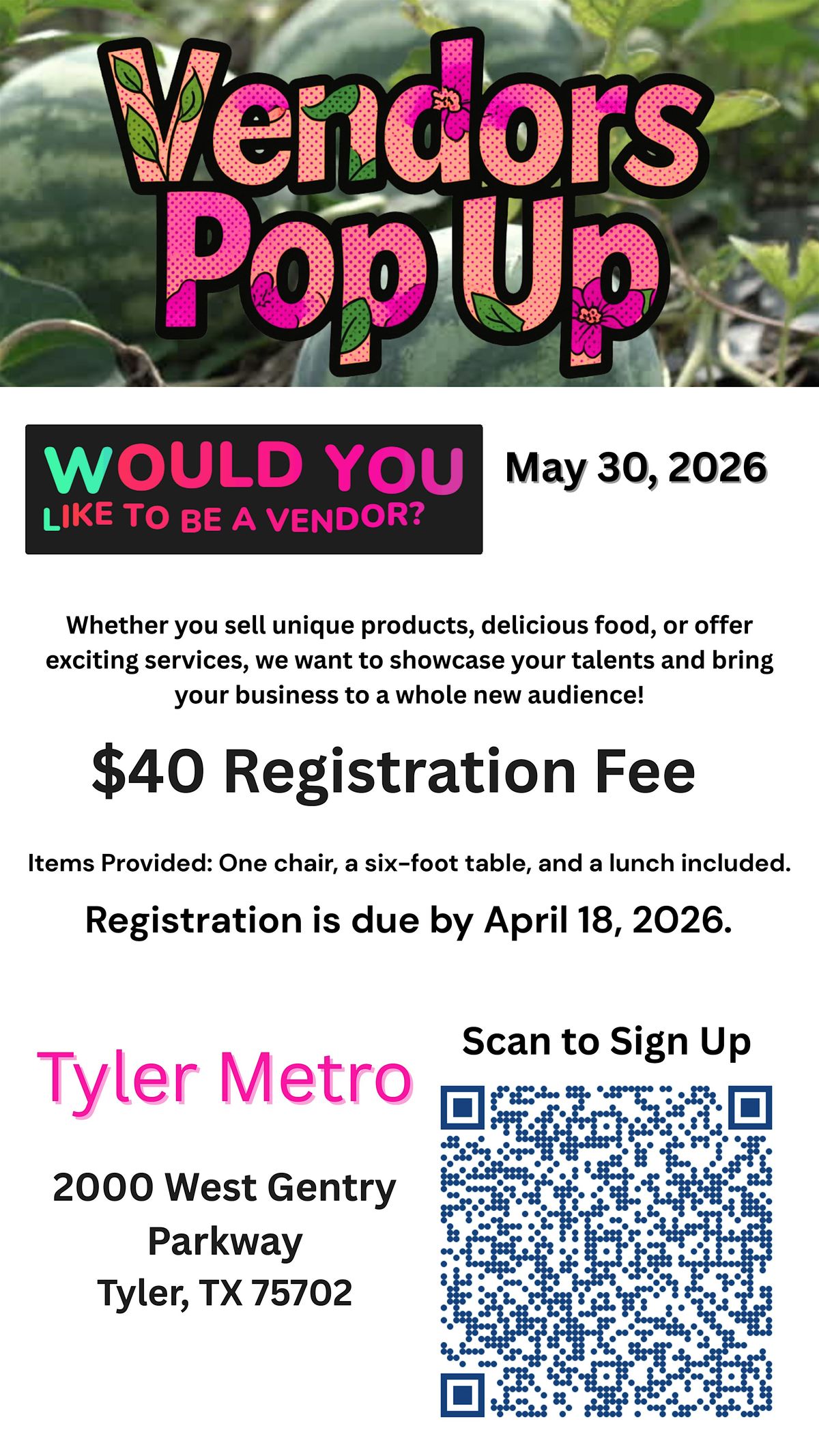 Join the fun!Vendor pop up!