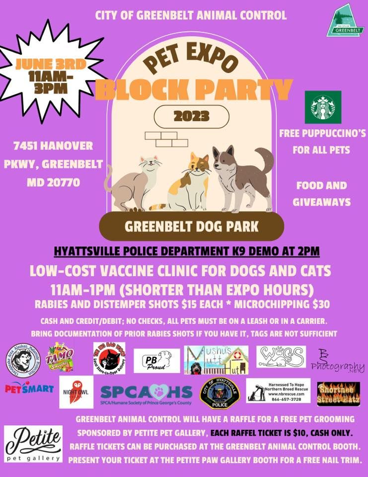 June 3rd 2023 Pet Expo Block Party Greenbelt Dog Park June 3, 2023