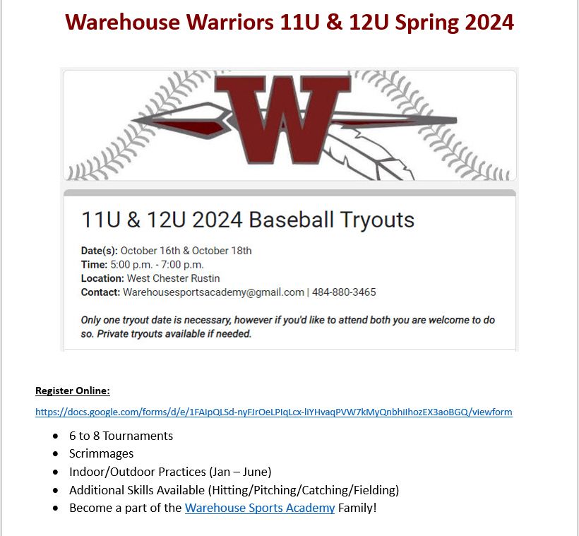Register for 11U & 12U Spring 2024 baseball tryouts now! at West ...