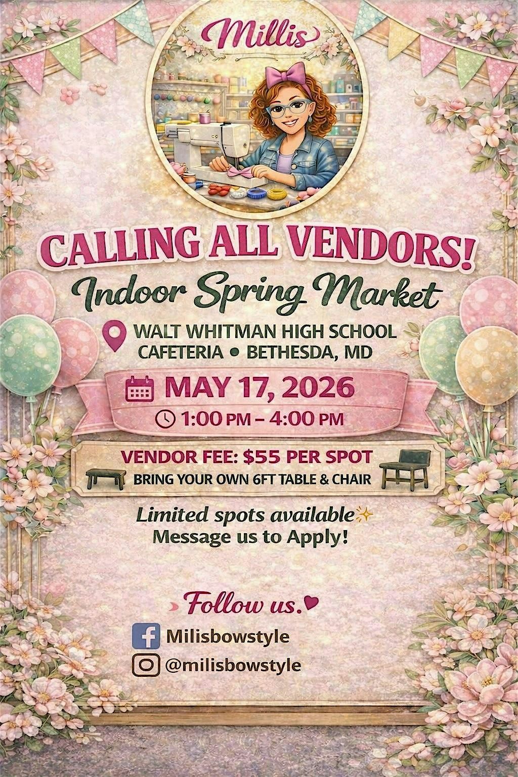 Calling all vendors for in door spring Market $55 spot bring your own table