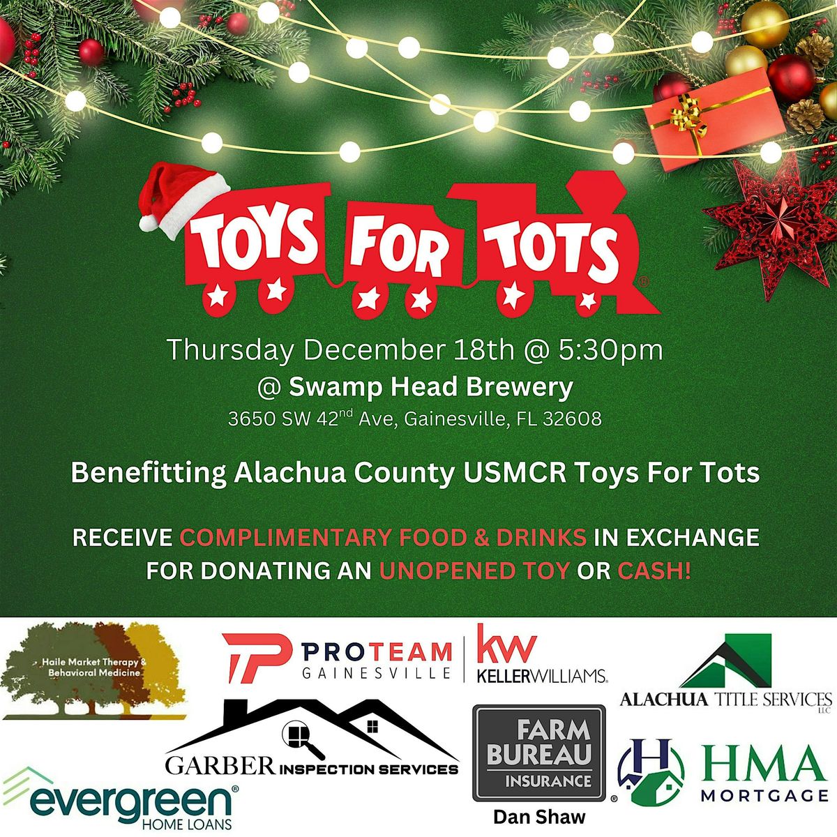 Toys for Tots Holiday Drive at Swamp Head