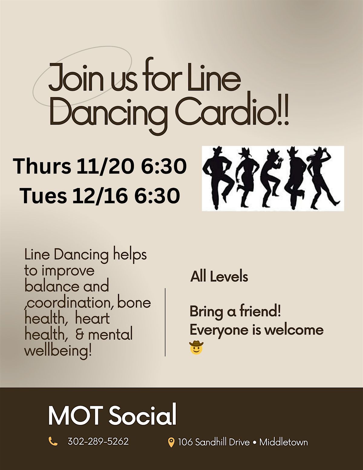 Line Dancing Cardio Hour at MOT Nutrition