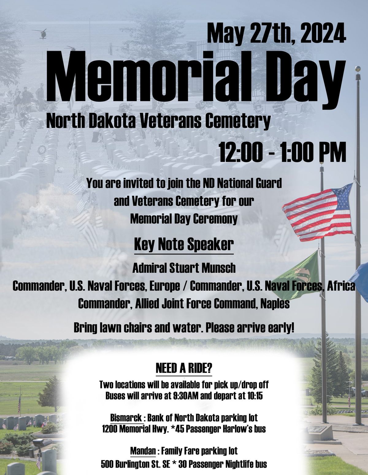 Memorial Day 2024 Event 4606 Highway 1806, Mandan, ND, United States