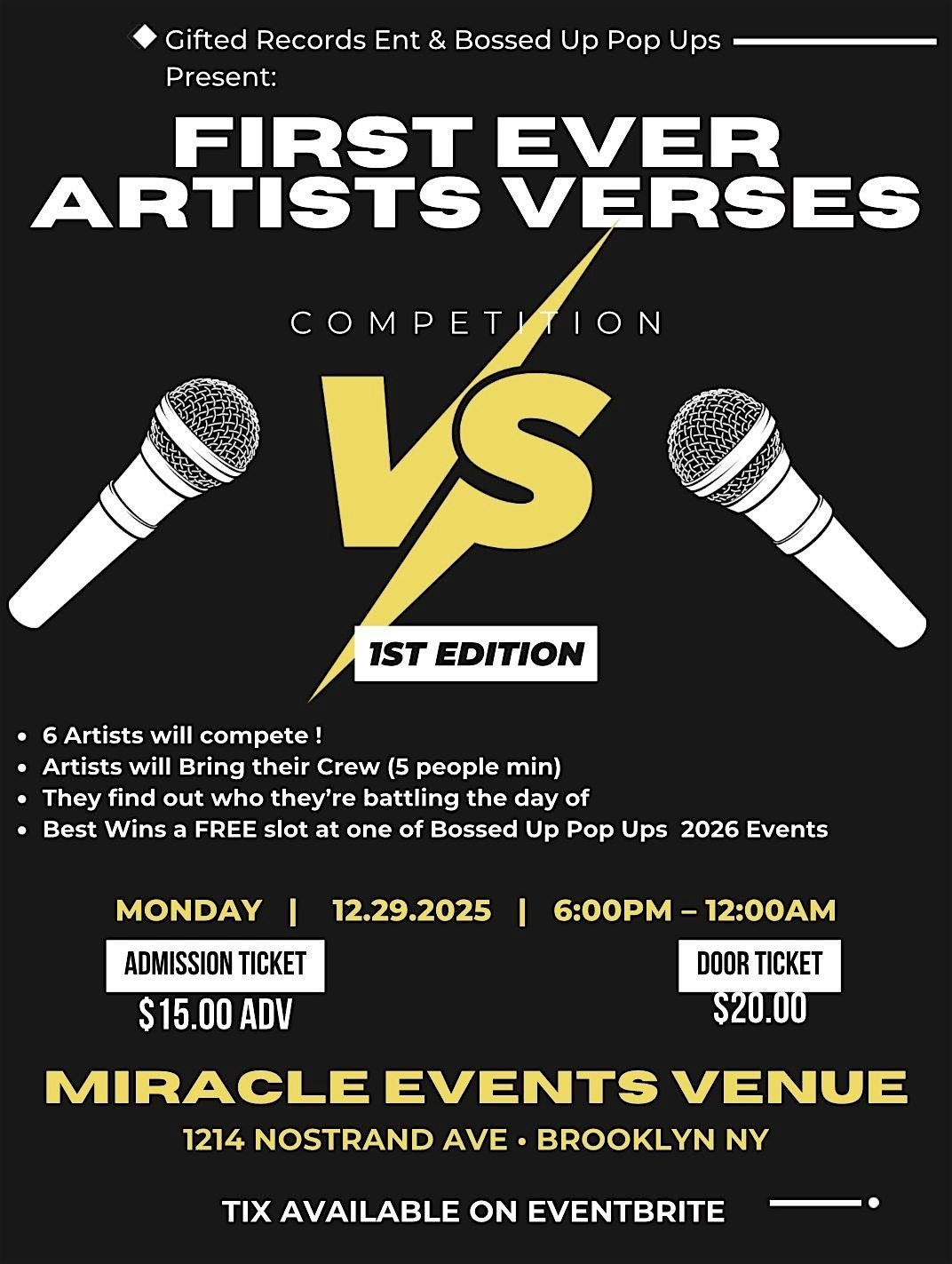 ARTISTS VERSES EVENT - ARTIST COMPETITION & POP UP SHOP