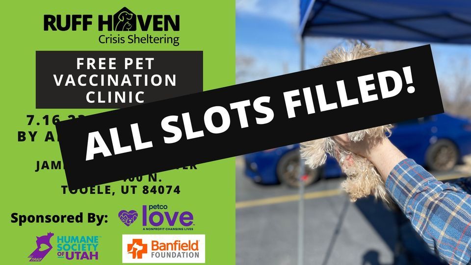 July 2023 FREE Pet Vaccination Clinic TOOELE Dow James Building
