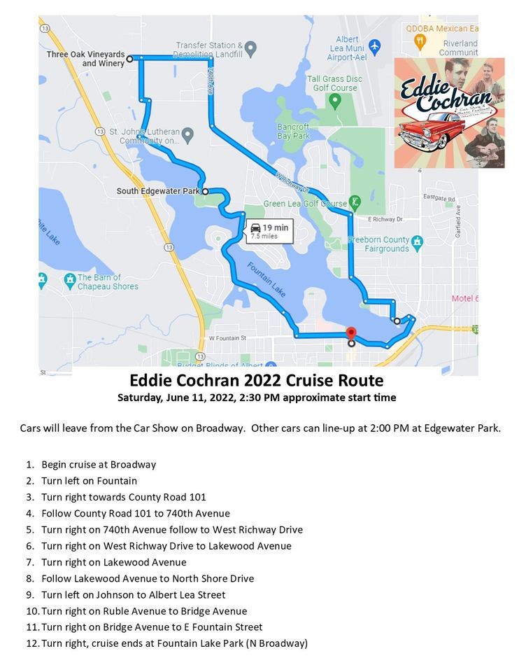 Eddie Cochran Car Cruise Around Fountain Lake Fountain Lake Gazebo, Albert Lea, MN June 11, 2022