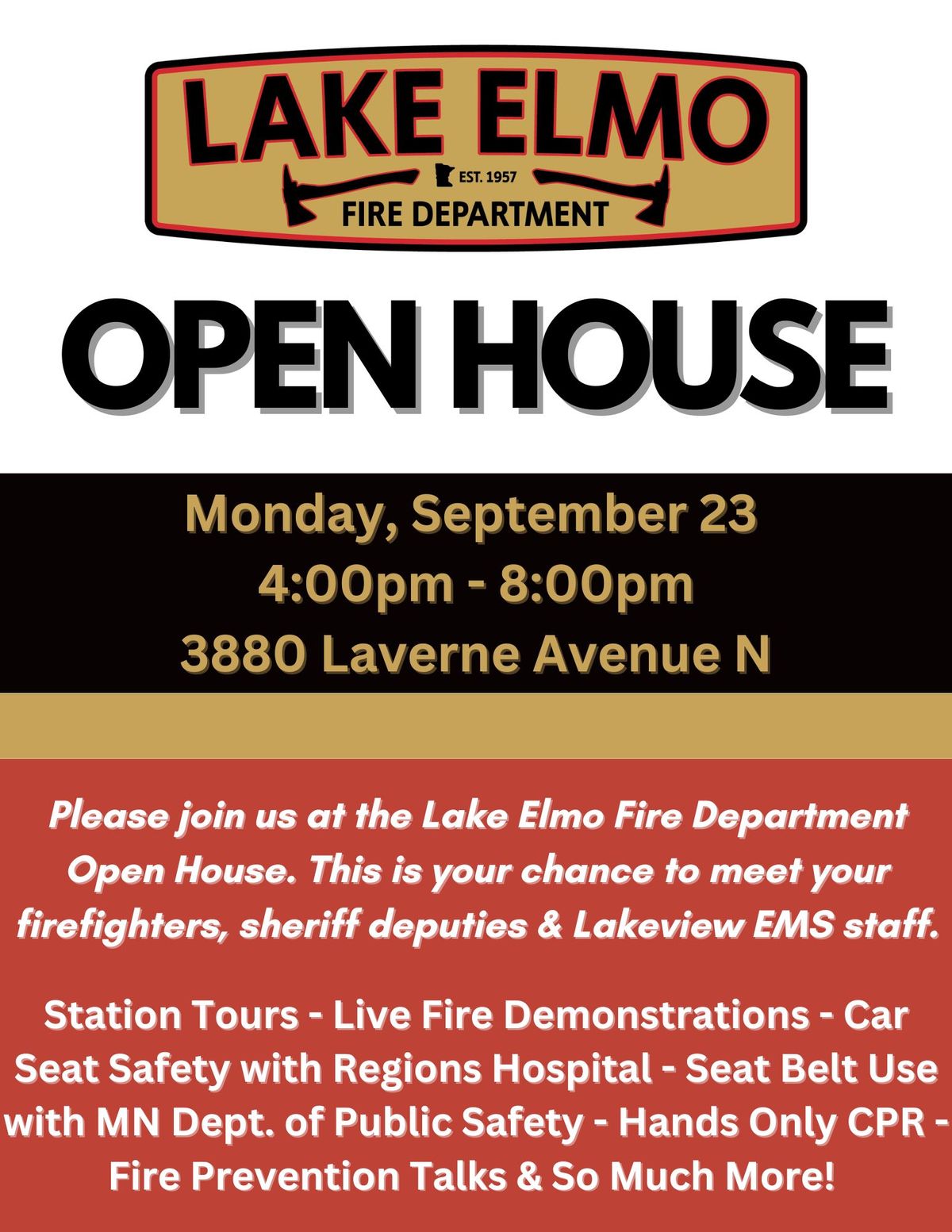 Lake Elmo Fire Department Open House | 3880 Laverne Avenue N, Lake Elmo ...