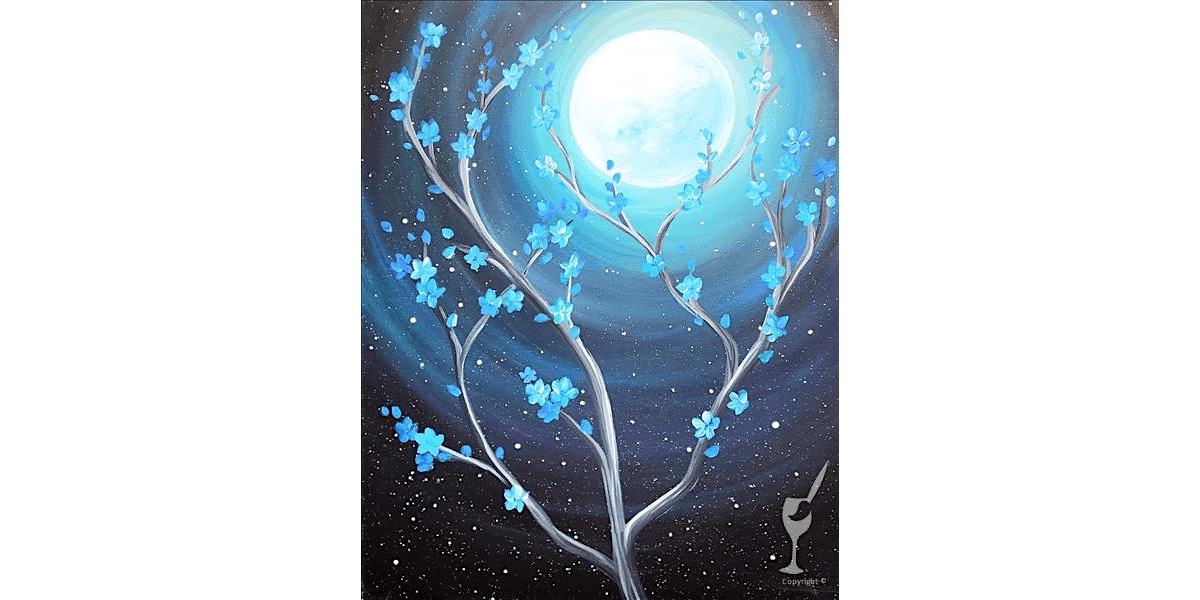 Moonlit Teal Cherry Blossoms - Paint and Sip in San Antonio | Classpop!\u2122