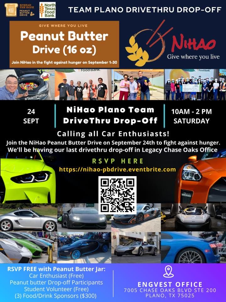 Peanut Butter Car Meet Up Drive Thru DropOff NiHao TeamPlano ENGVEST, Plano, TX