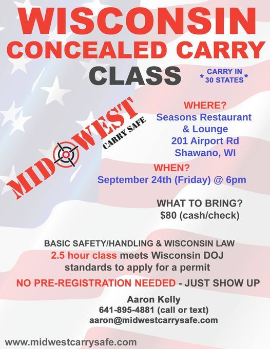 Wisconsin Concealed Carry Class in Shawano Seasons Restaurant