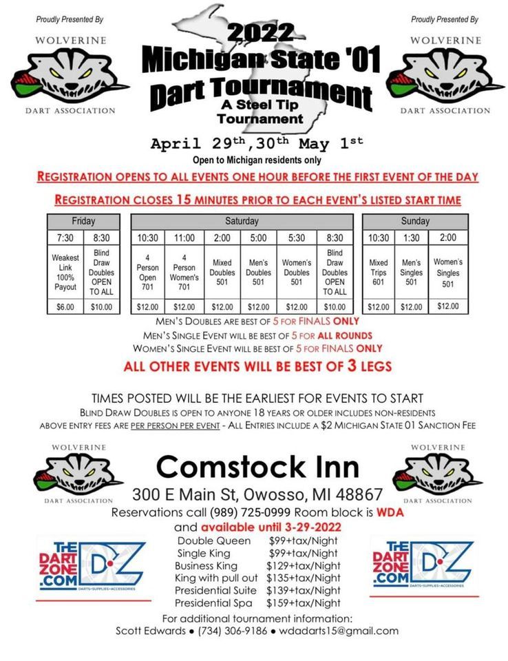 2022 Michigan State 01 Dart Tournament A Steel Tip Tournament The