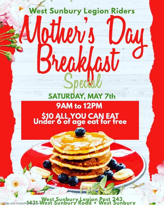 West Sunbury American Legion Riders Mother’s Day Breakfast 1431 W
