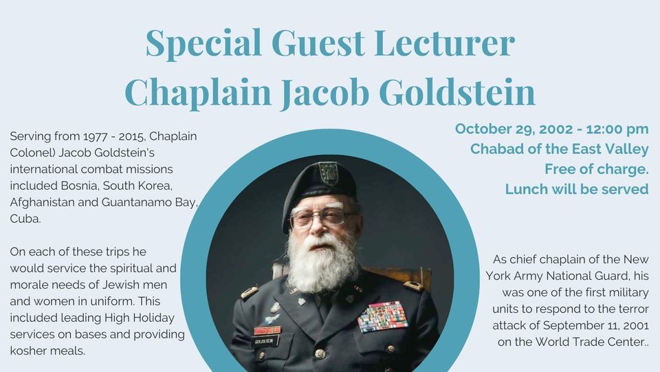 Col. Jacob Special Guest Speaker Chaplain (Colonel) Jacob Goldstein | Chabad of ...