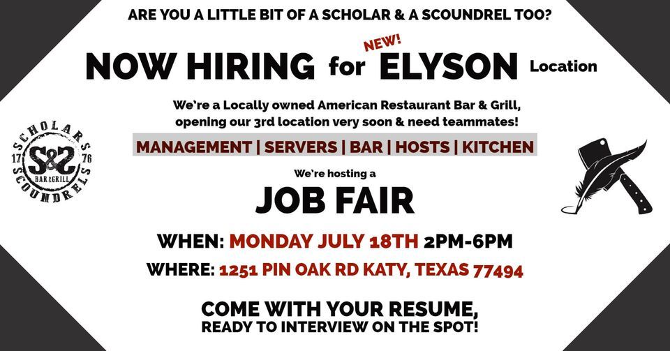 Job Fair for New Restaurant Katy/Cypress 1251 Pin Oak Rd, Katy, TX