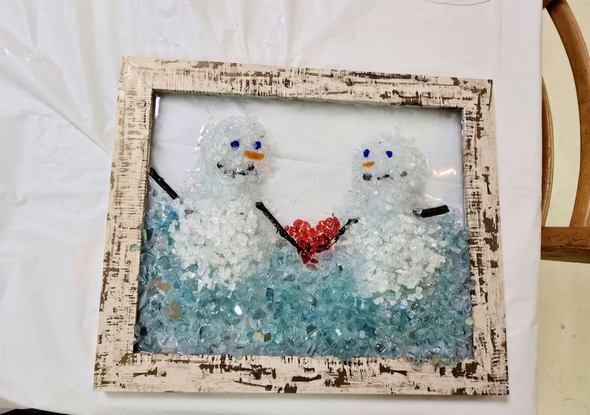 Resin glass pine tree, snowman, or beach scene class