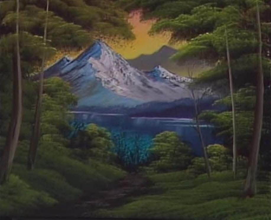Lake in the valley - Paint like Bob Ross