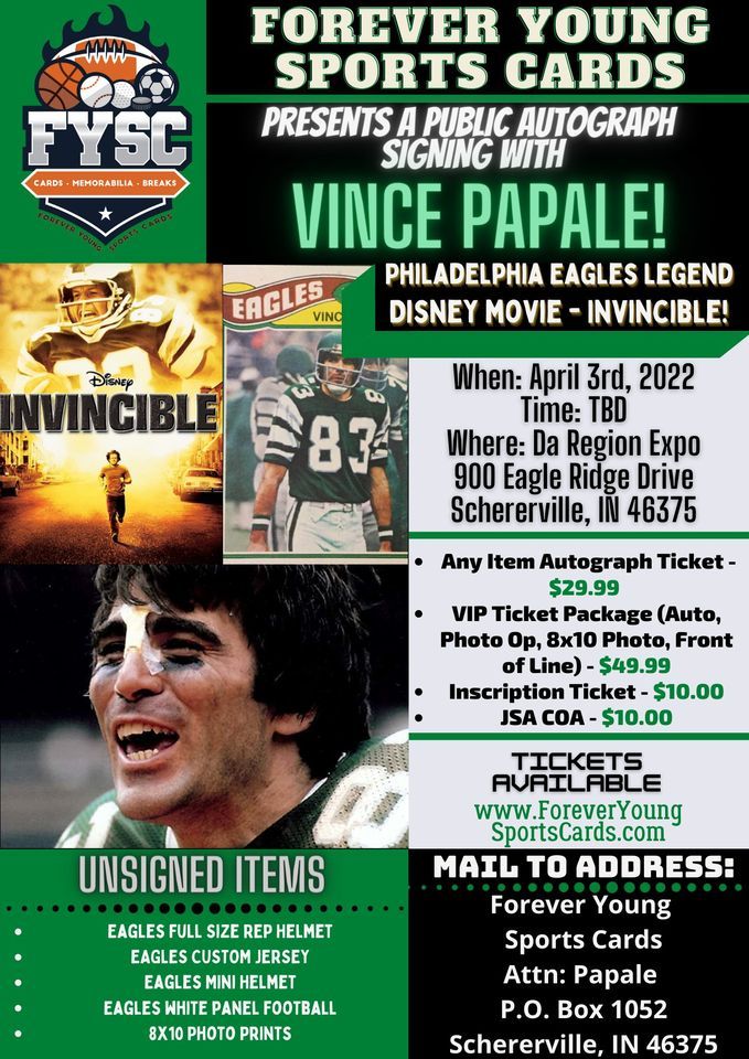 Philadelphia Eagles Vince Papale Autograph Signing Inscription Ticket -  Carls Cards & Collectibles