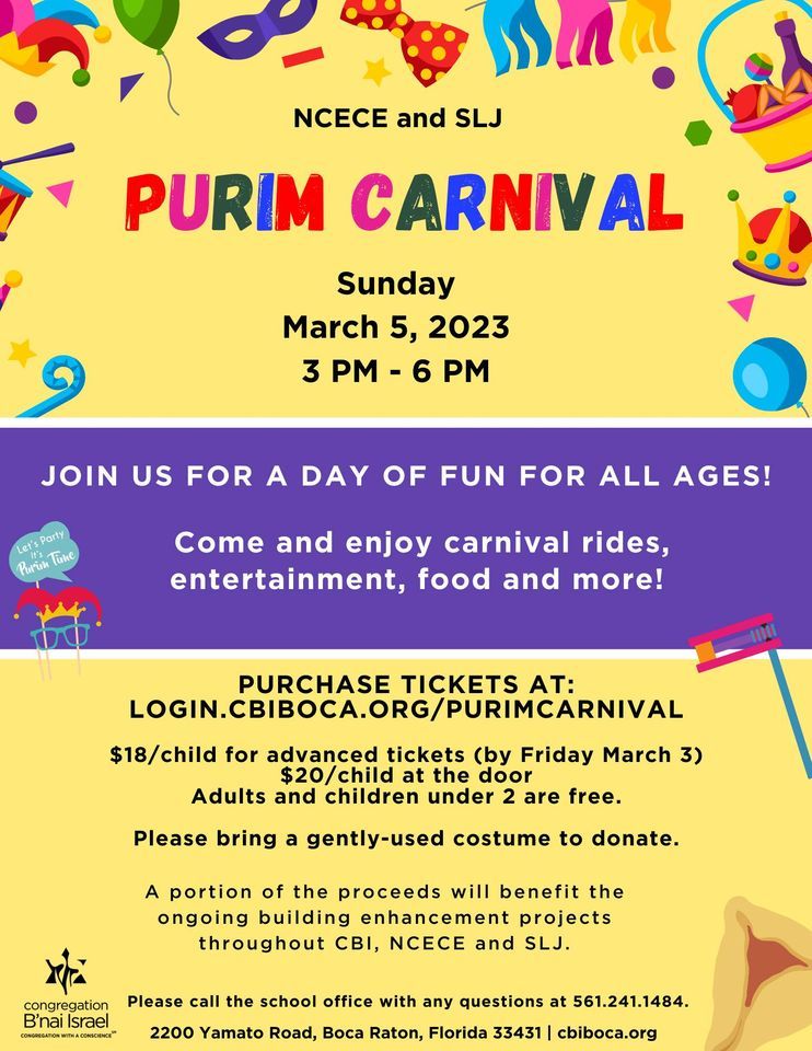 Ncece NCECE and SLJ Purim Carnival at Congregation B'nai Israel of Boca Raton ...