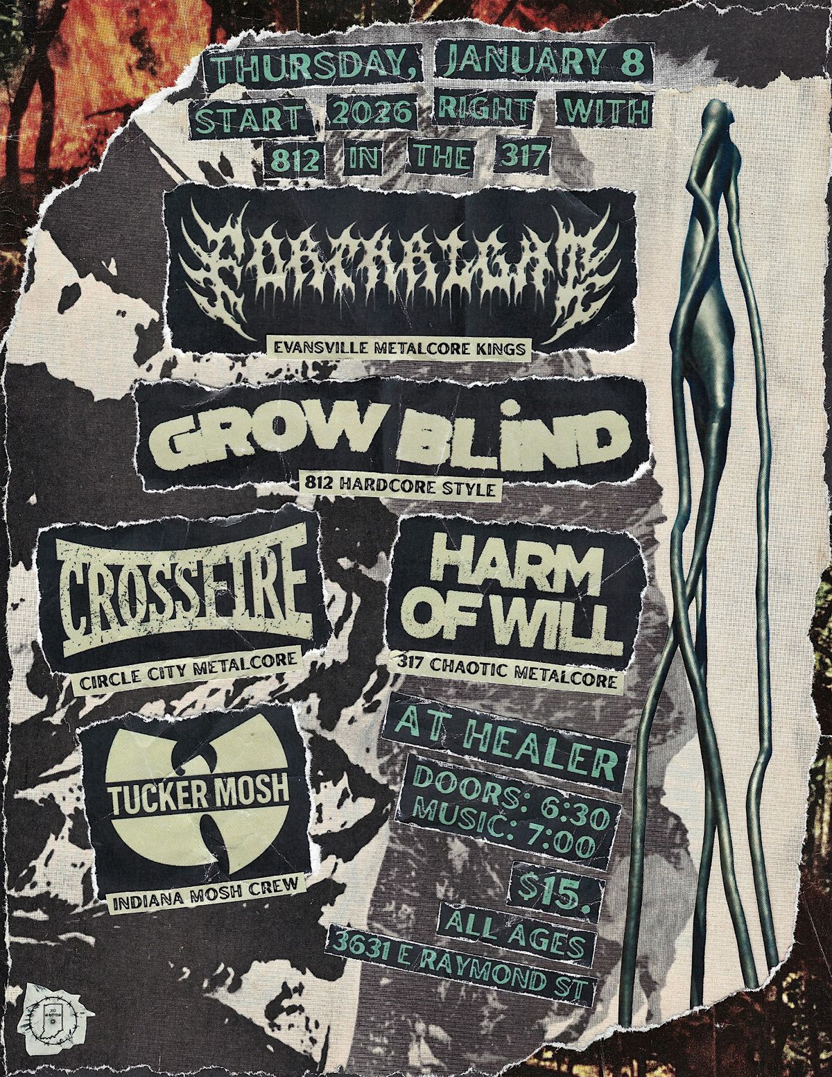 FORTHRIGHT \/ GROW BLIND \/ CROSSFIRE \/ HARM OF WILL \/ TUCKER MOSH @ HEALER